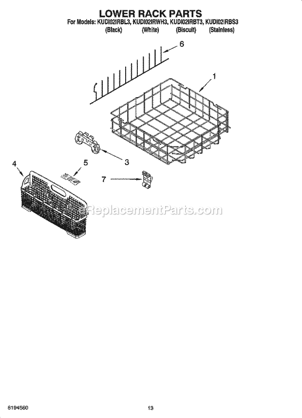 KitchenAid KUDI02IRBT3 Dishwasher Lower Rack Parts, Optional Parts (Not Included) Diagram