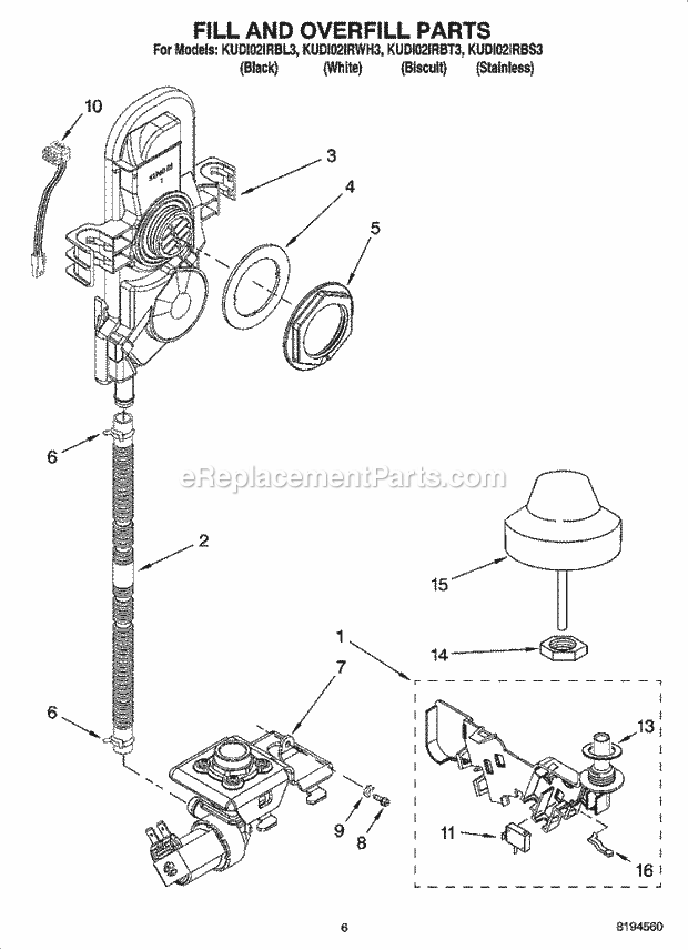 KitchenAid KUDI02IRWH3 Dishwasher Fill and Overfill Parts Diagram