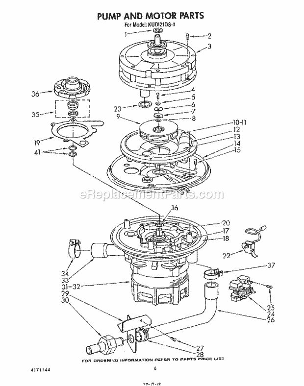 KitchenAid KUDI21DS1 Dishwasher Pump and Motor Diagram