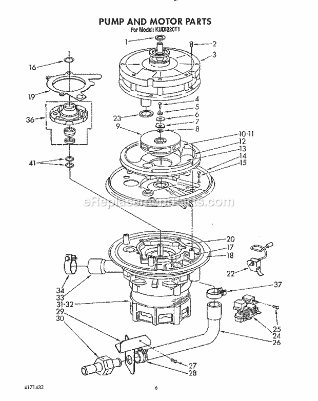 KitchenAid KUDI220T1 Dishwasher Pump and Motor Diagram