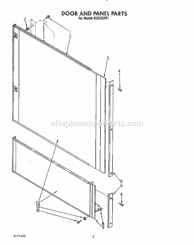 KitchenAid KUDI220T1 Dishwasher Door and Panel Diagram