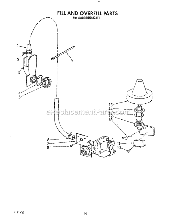 KitchenAid KUDI220T1 Dishwasher Fill and Overfill Diagram