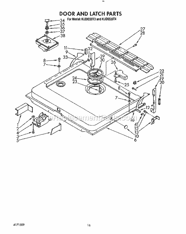 KitchenAid KUDI220T3 Dishwasher Door and Latch Diagram