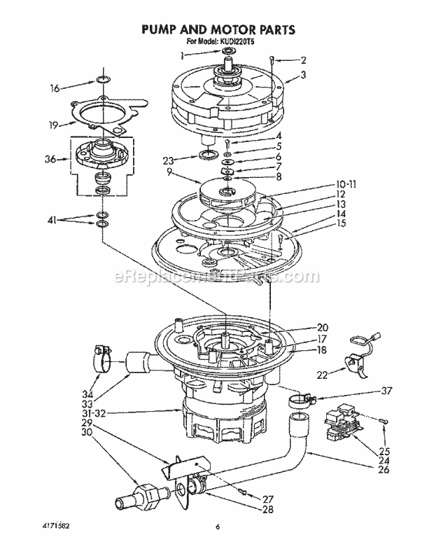 KitchenAid KUDI220T5 Dishwasher Pump and Motor Diagram