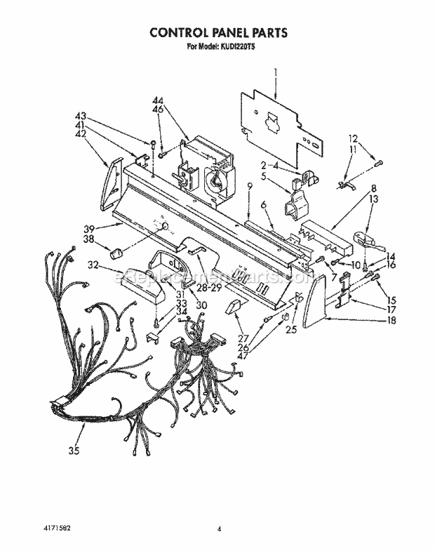 KitchenAid KUDI220T5 Dishwasher Control Panel, Lit/Optional Diagram