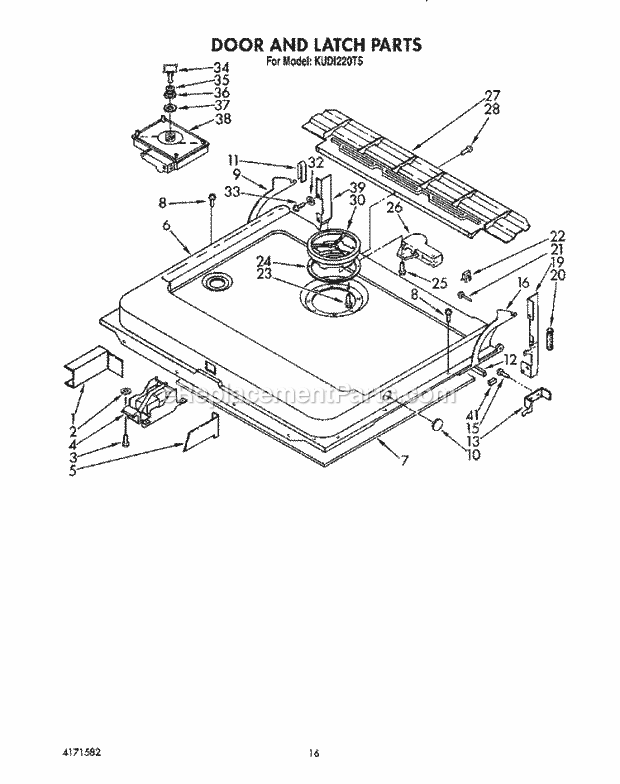 KitchenAid KUDI220T5 Dishwasher Door and Latch Diagram