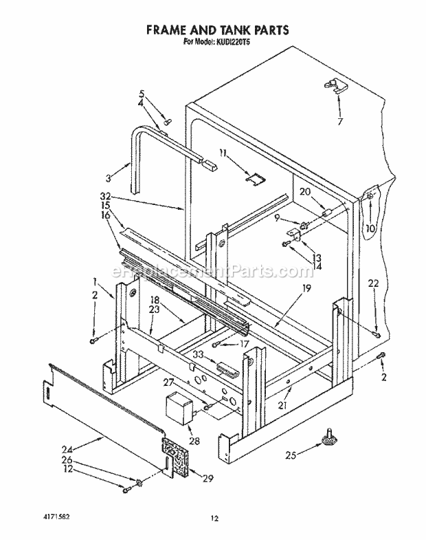 KitchenAid KUDI220T5 Dishwasher Frame and Tank Diagram