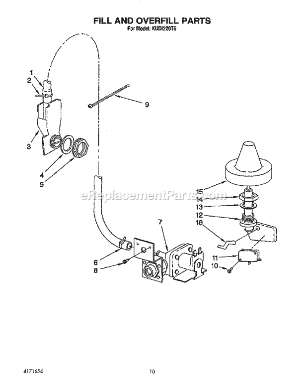 KitchenAid KUDI220T6 Dishwasher Fill and Overfill Diagram