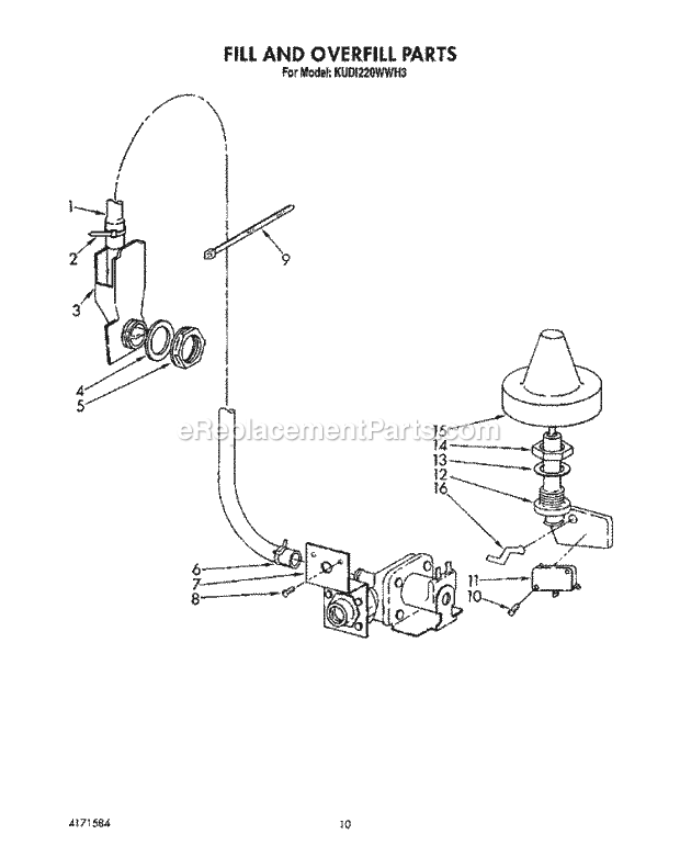 KitchenAid KUDI220WWH3 Dishwasher Fill and Overfill Diagram