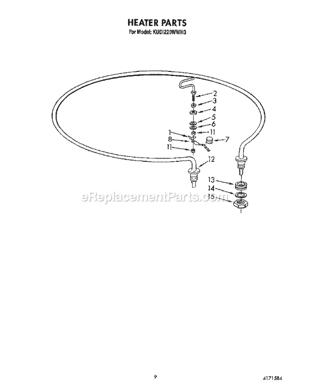 KitchenAid KUDI220WWH3 Dishwasher Heater Diagram