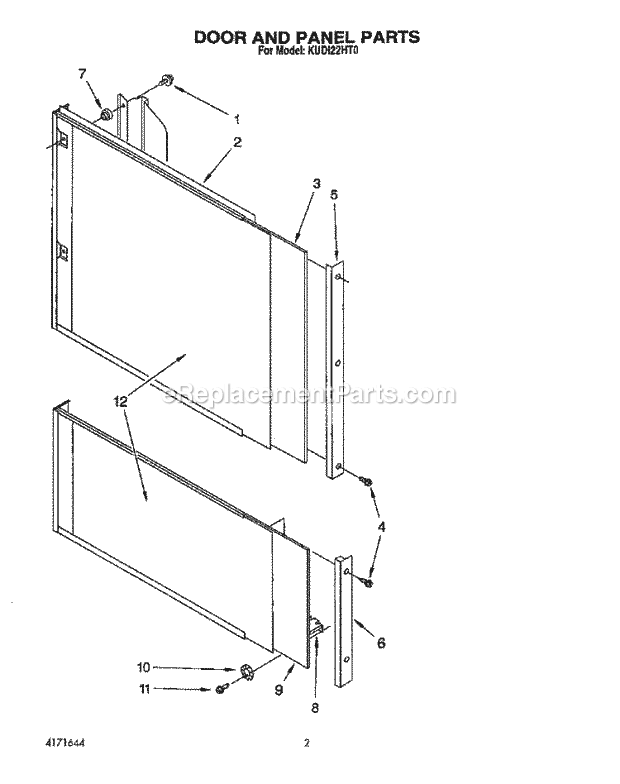 KitchenAid KUDI22HT0 Dishwasher Door and Panel Diagram