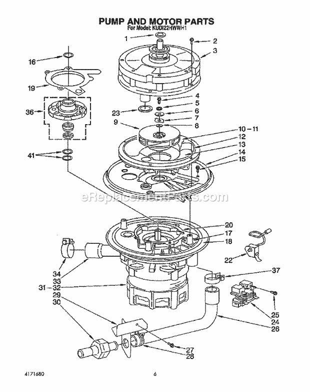 KitchenAid KUDI22HWWH1 Dishwasher Pump and Motor Diagram