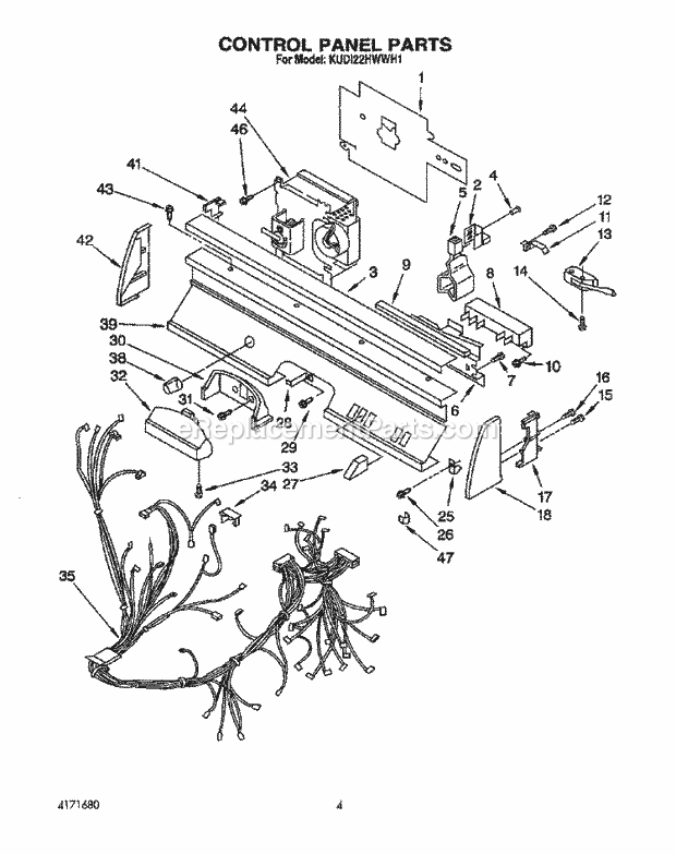 KitchenAid KUDI22HWWH1 Dishwasher Control Panel, Lit/Optional Diagram