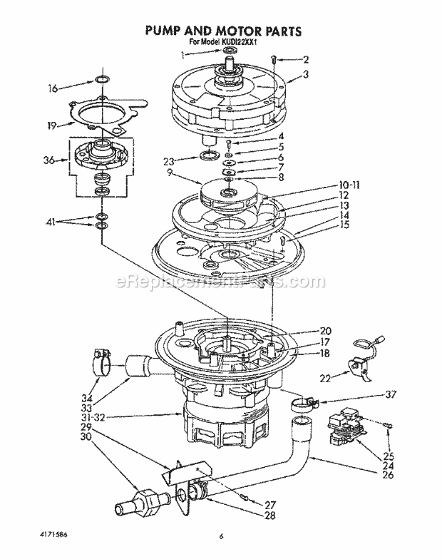 KitchenAid KUDI22XX1 Dishwasher Pump and Motor Diagram