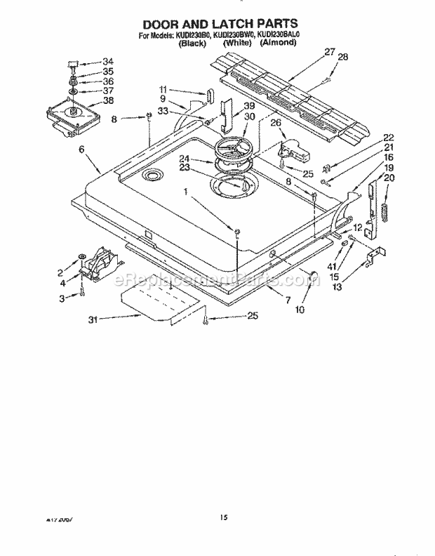 KitchenAid KUDI230B0 Dishwasher Door and Latch Diagram