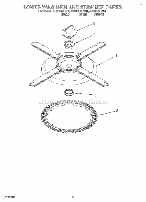 KitchenAid KUDI24SEAL3 Dishwasher Lower Washarm and Strainer Diagram