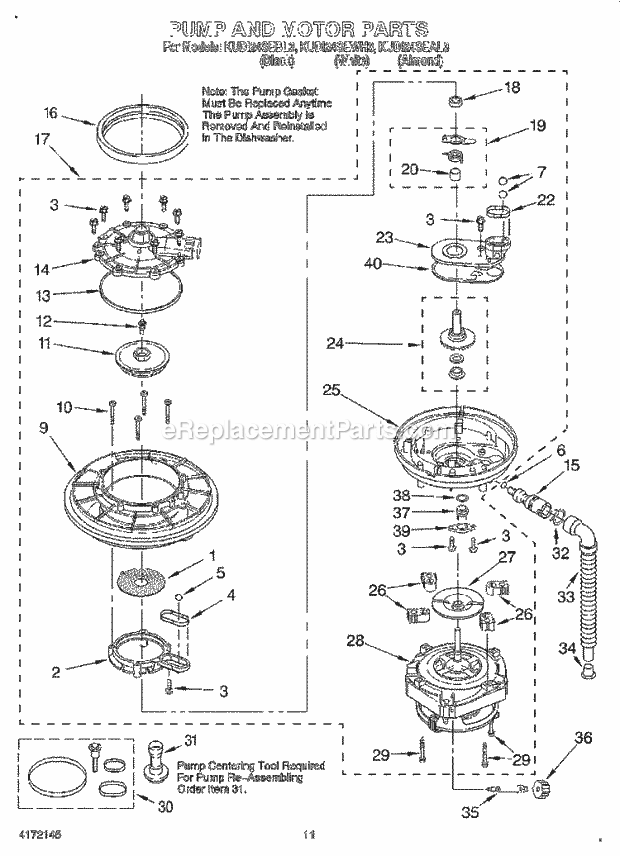 KitchenAid KUDI24SEAL3 Dishwasher Pump and Motor Diagram