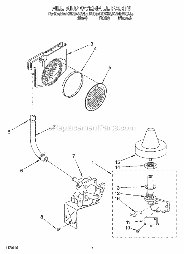 KitchenAid KUDI24SEBL3 Dishwasher Fill and Overfill Diagram