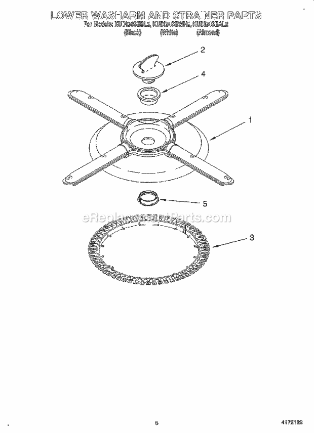 KitchenAid KUDI24SEWH2 Dishwasher Lower Washarm and Strainer Diagram