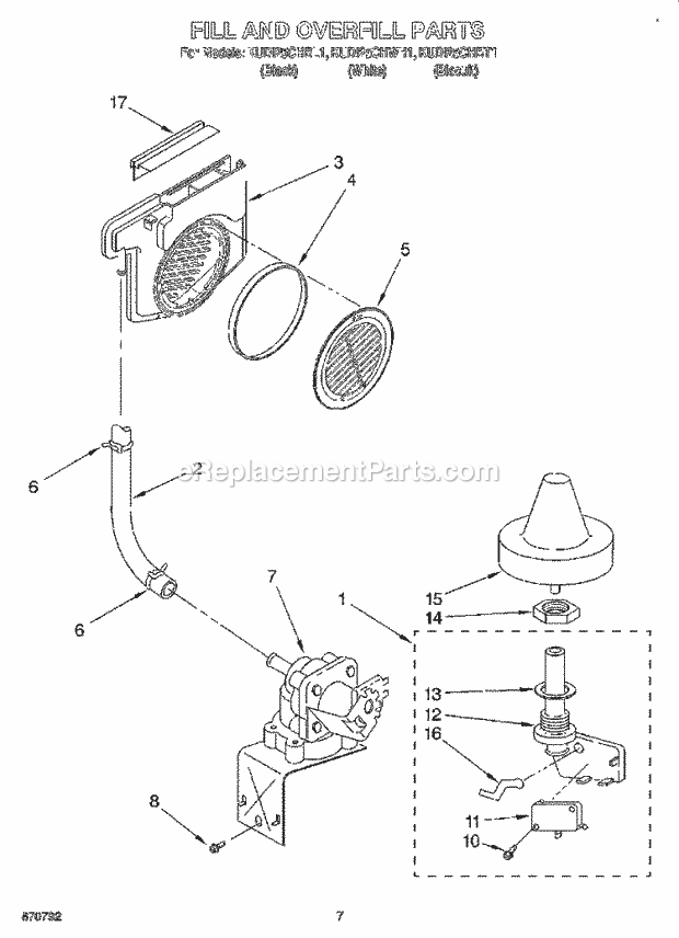 KitchenAid KUDI25CHBL1 Dishwasher Fill and Overfill Diagram