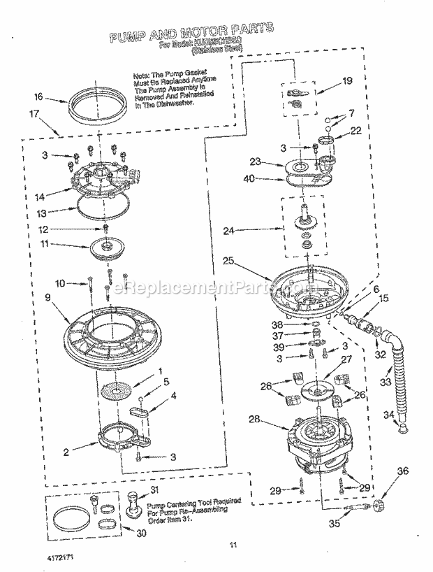 KitchenAid KUDI25CHBS0 Dishwasher Pump and Motor Diagram