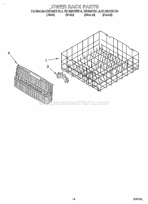 KitchenAid KUDI25CHBT0 Dishwasher Lower Rack Diagram