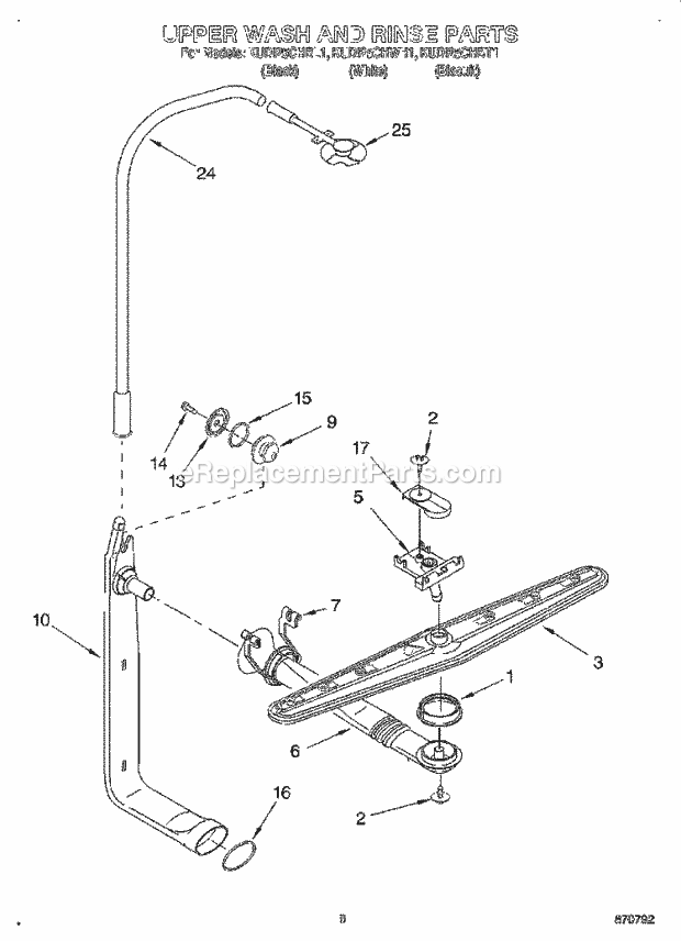 KitchenAid KUDI25CHWH1 Dishwasher Upper Wash and Rinse Diagram