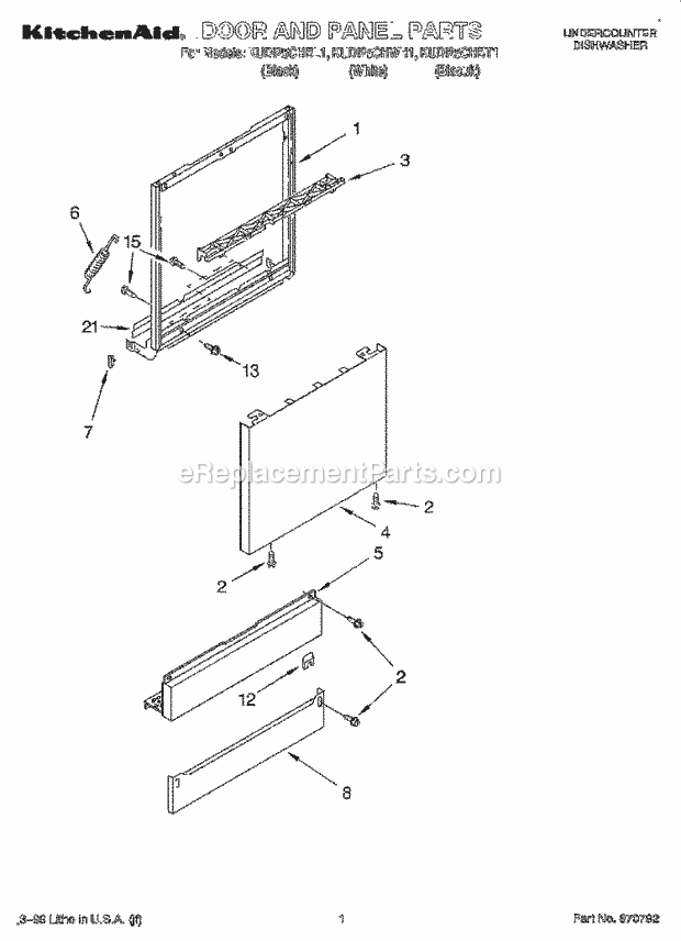 KitchenAid KUDI25CHWH1 Dishwasher Door and Panel Diagram