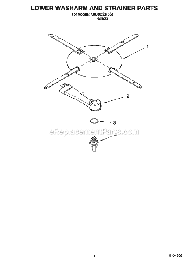 KitchenAid KUDJ02CRBS1 Dishwasher Lower Washarm and Strainer Parts Diagram