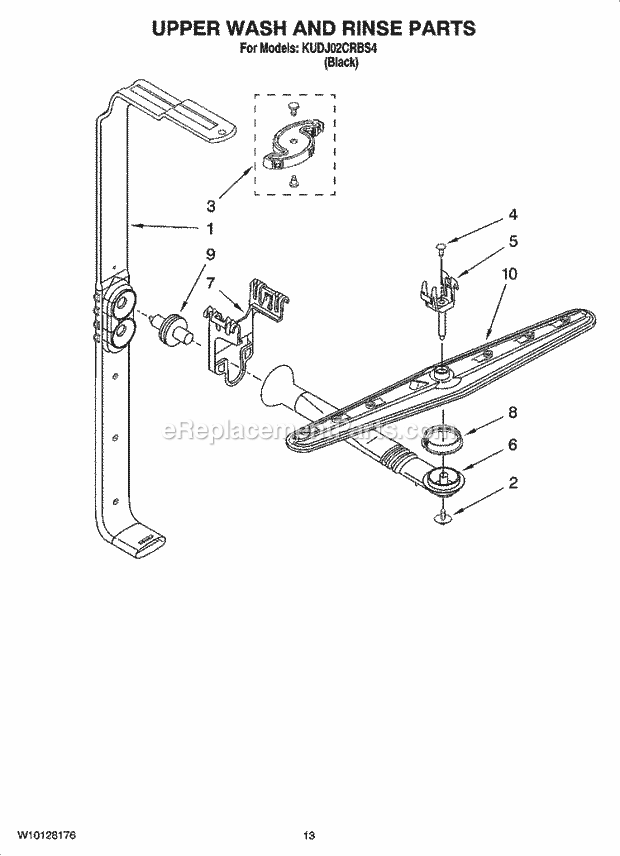 KitchenAid KUDJ02CRBS4 Dishwasher Upper Wash and Rinse Parts Diagram