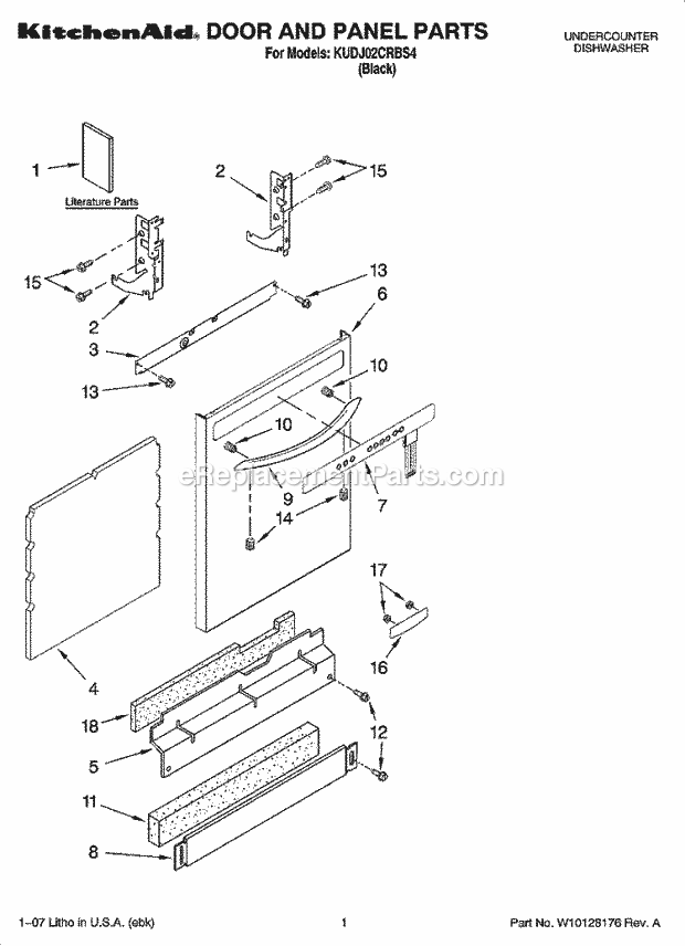 KitchenAid KUDJ02CRBS4 Dishwasher Door and Panel Parts Diagram