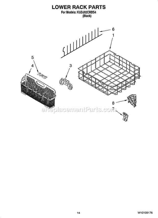 KitchenAid KUDJ02CRBS4 Dishwasher Lower Rack Parts, Optional Parts (Not Included) Diagram