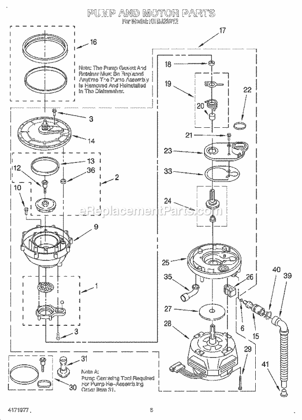 KitchenAid KUDJ230Y2 Dishwasher Pump and Motor Diagram