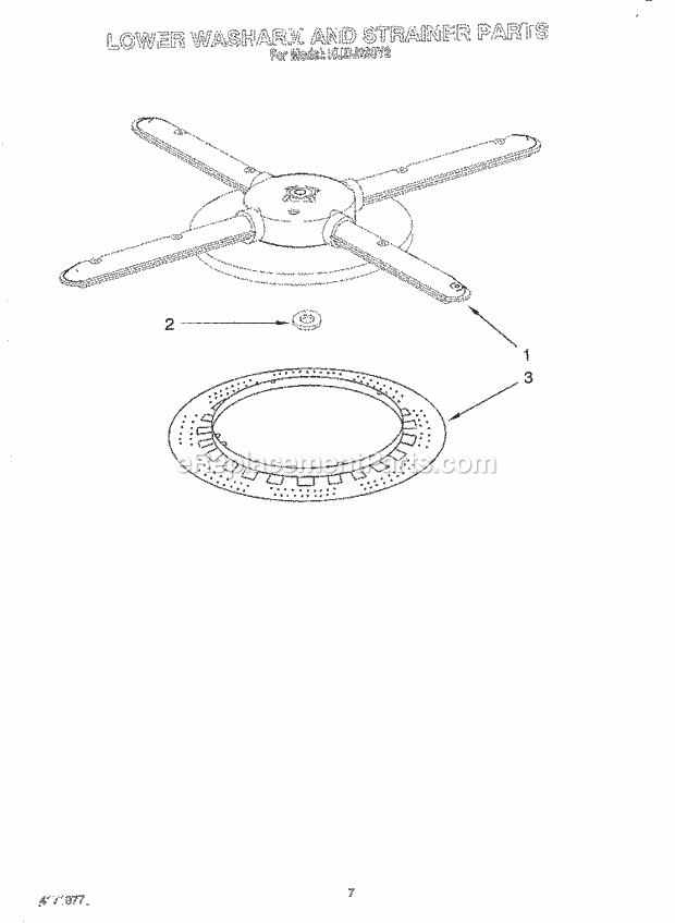 KitchenAid KUDJ230Y2 Dishwasher Lower Washarm and Strainer Diagram