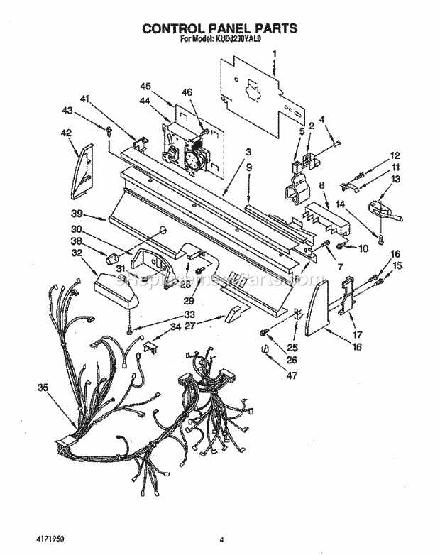 KitchenAid KUDJ230YAL0 Dishwasher Control Panel, Lit/Optional Diagram