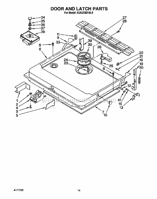 KitchenAid KUDJ230YAL0 Dishwasher Door and Latch Diagram