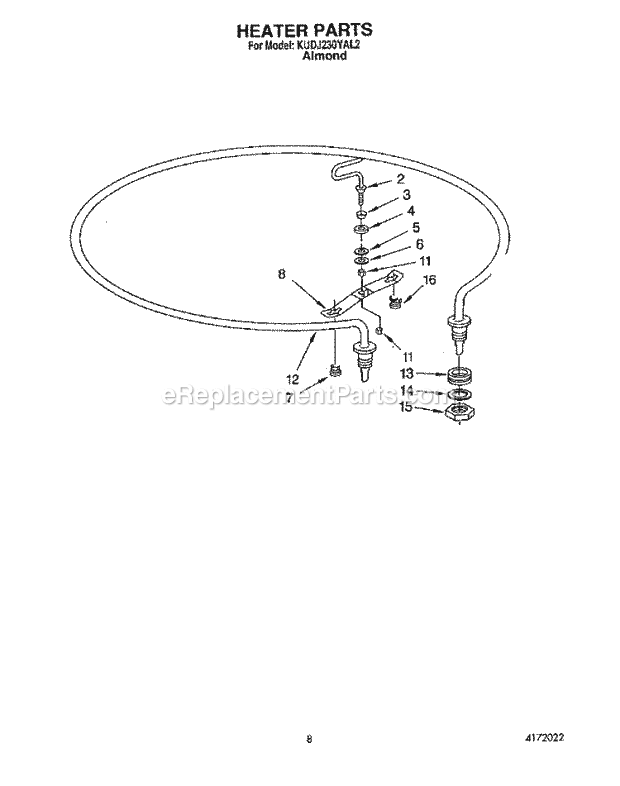 KitchenAid KUDJ230YAL2 Dishwasher Heater Diagram