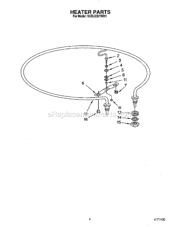 KitchenAid KUDJ230YWH1 Dishwasher Heater Diagram