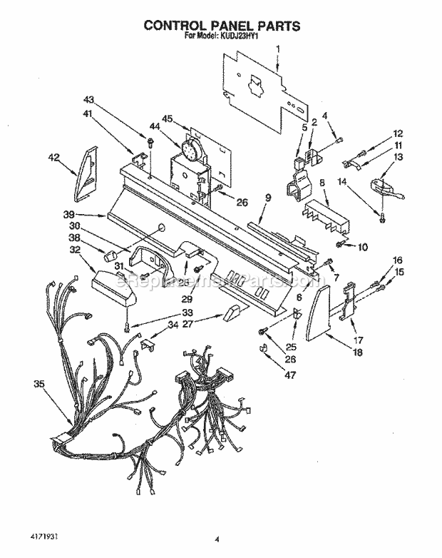 KitchenAid KUDJ23HY1 Dishwasher Control Panel, Lit/Optional Diagram