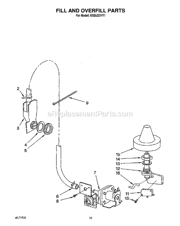 KitchenAid KUDJ23HY1 Dishwasher Fill and Overfill Diagram