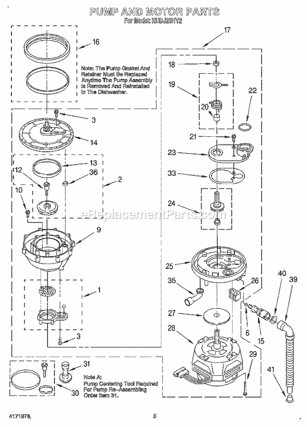 KitchenAid KUDJ23HY2 Dishwasher Pump and Motor Diagram
