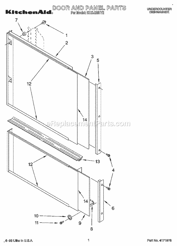 KitchenAid KUDJ23HY2 Dishwasher Door and Panel Diagram