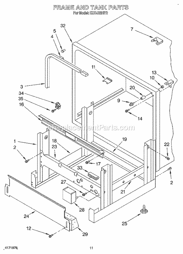 KitchenAid KUDJ23HY2 Dishwasher Frame and Tank Diagram