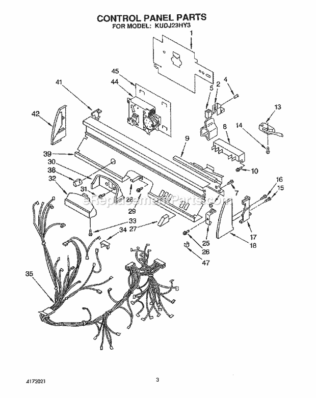 KitchenAid KUDJ23HY3 Dishwasher Control Panel, Lit/Optional Diagram