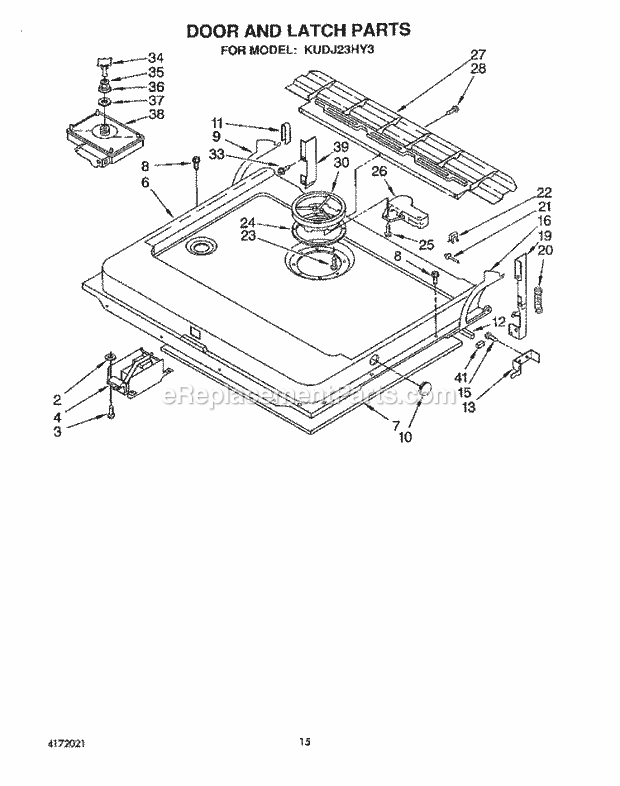 KitchenAid KUDJ23HY3 Dishwasher Door and Latch Diagram