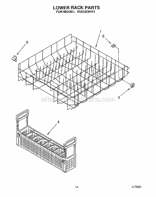 KitchenAid KUDJ23HY3 Dishwasher Lower Rack Diagram