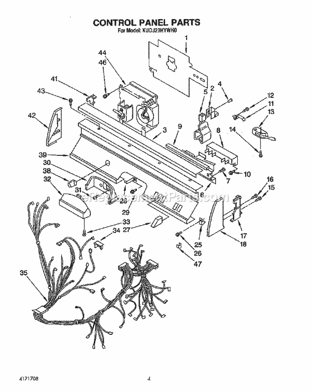 KitchenAid KUDJ23HYWH0 Dishwasher Control Panel, Lit/Optional Diagram