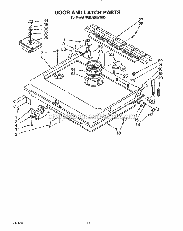 KitchenAid KUDJ23HYWH0 Dishwasher Door and Latch Diagram