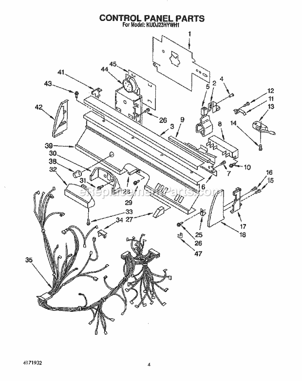 KitchenAid KUDJ23HYWH1 Dishwasher Control Panel, Lit/Optional Diagram