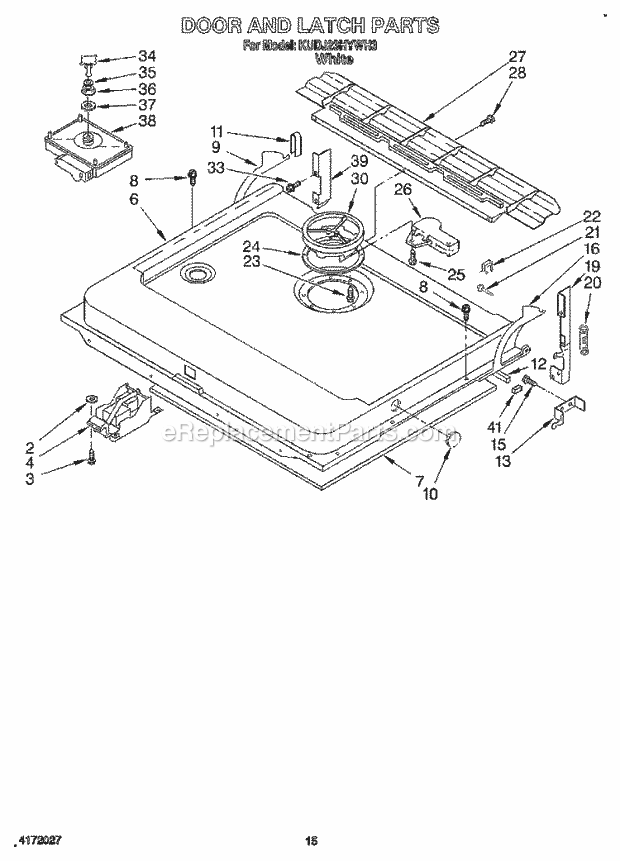 KitchenAid KUDJ23HYWH3 Dishwasher Door and Latch Diagram